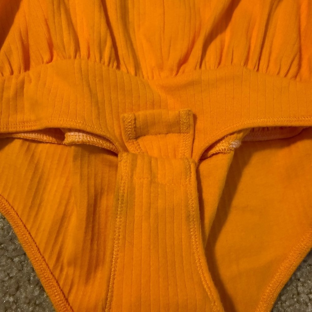 Free People Bright Orange Ribbed Square-Neck Bodysuit - Picture 11 of 11
